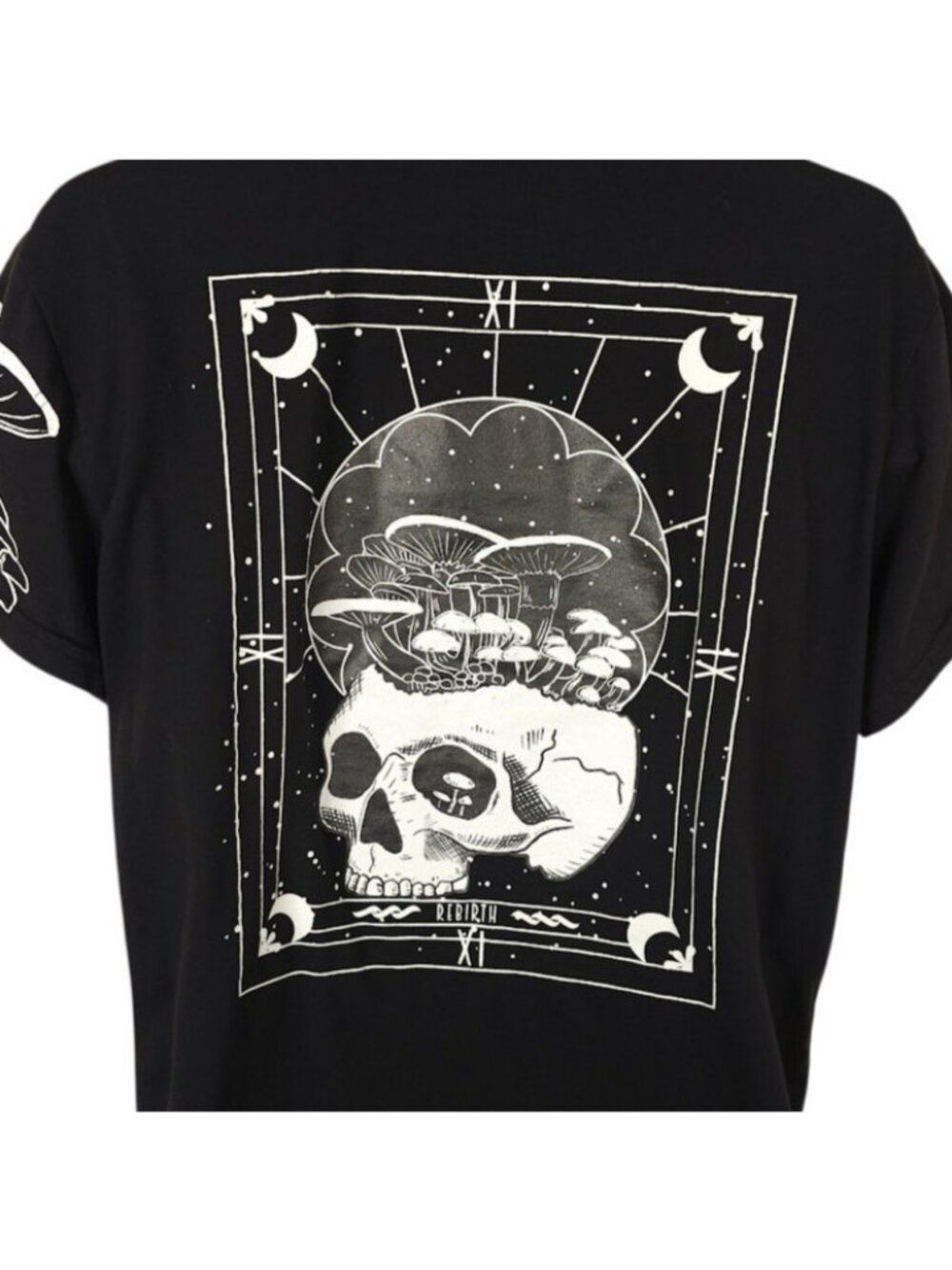 Rebirth Tarot Card T Shirt Mens Size Large Black Skull Mushrooms
